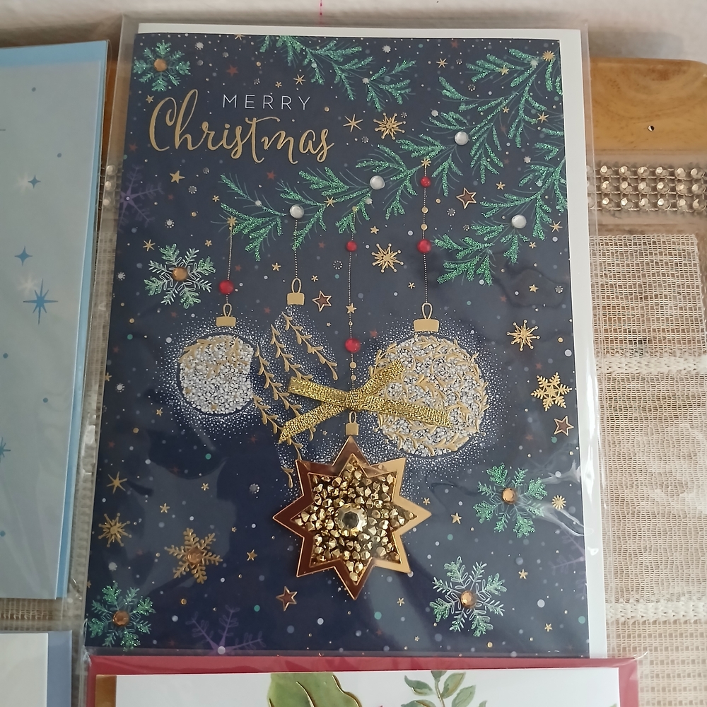 Set of 6 Papyrus 3D Jeweled Bejeweled Shiny Greeting Christmas Cards Beautiful - Picture 4 of 9